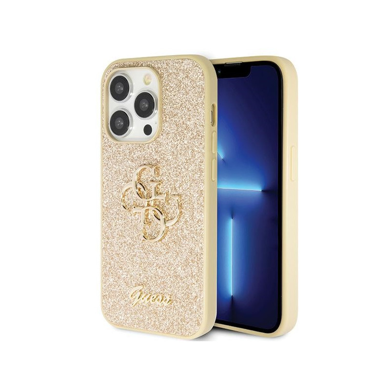 Pouzdro Guess GUHCP14LHG4SGD pro iPhone 14 Pro - zlatá glitter Script Big 4G