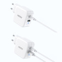 CHOETECH PD8002-EU Mini GaN dvouportová nabíječka USB + USB-C PD 65W, bílá