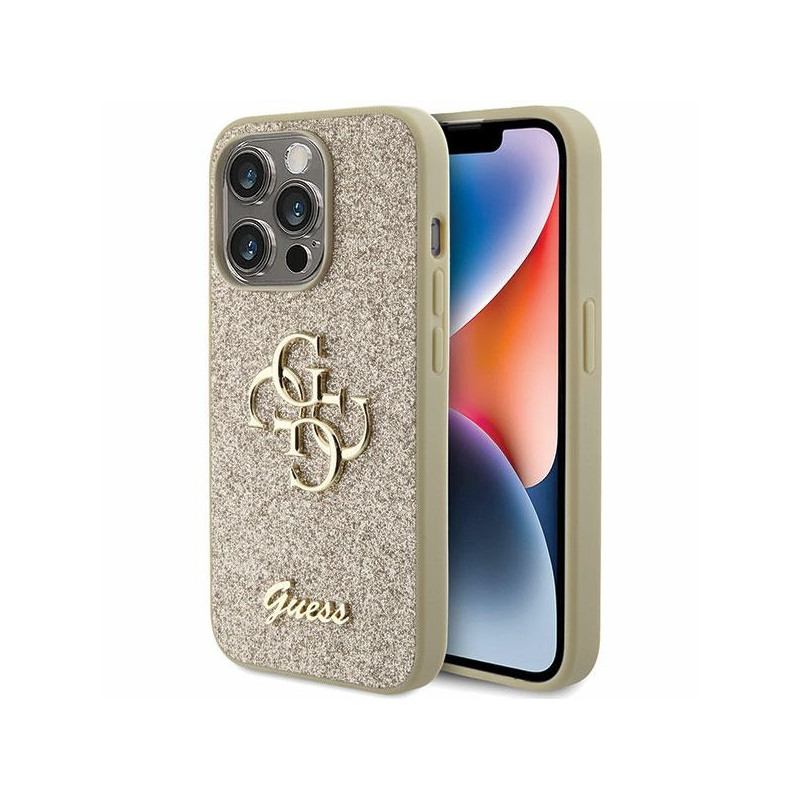 Kryt Guess GLITTER SCRIPT BIG 4G pro iPhone 15 Pro - zlatý