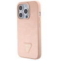 Kryt Guess CROCO Triangle Metal Logo iPhone 15 Pro - růžový