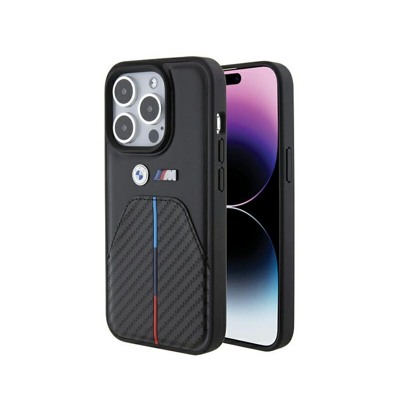 BMW pouzdro Stamped Tricolor Stripe pro iPhone 15 Pro – černé