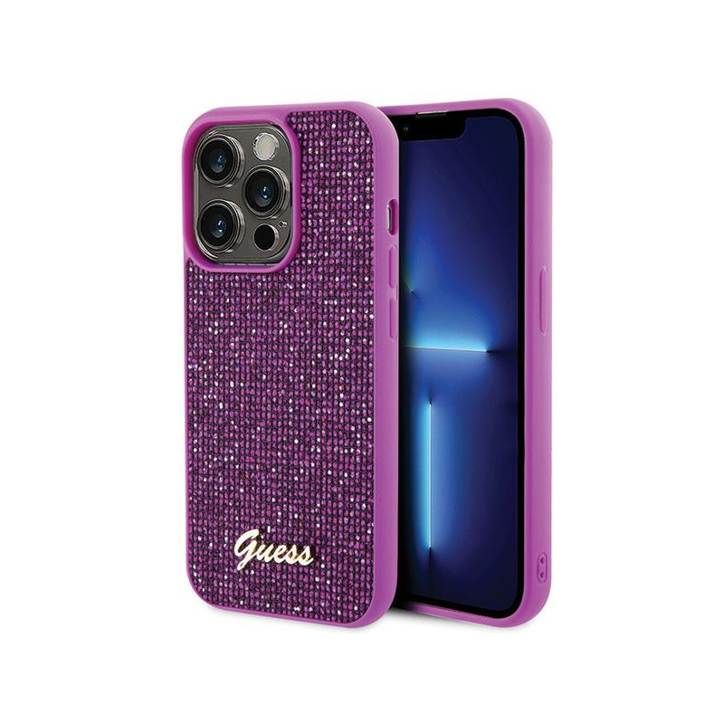 Kryt Guess DISCO METAL SCRIPT pro iPhone 15 Pro - pink