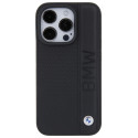 BMW kožené pouzdro Leather Textured & Stripe pro iPhone 15 Pro – černé