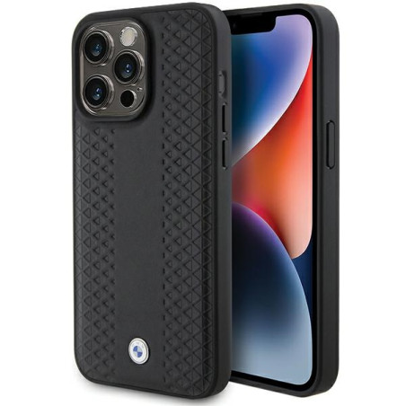 BMW kožené pouzdro Leather Diamond Pattern pro iPhone 15 Pro – černé