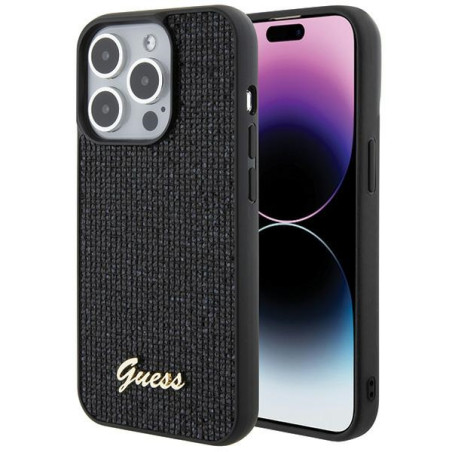 Kryt Guess DISCO METAL SCRIPT pro iPhone 15 Pro černý