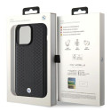 BMW kožené pouzdro Leather Diamond Pattern pro iPhone 15 Pro – černé
