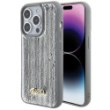 Kryt Guess Sequin Script Metal pro iPhone 15 Pro – stříbrná