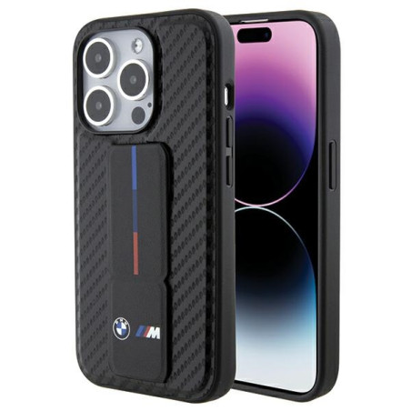 BMW pouzdro Grip Stand Smooth & Carbon pro iPhone 15 Pro – černé