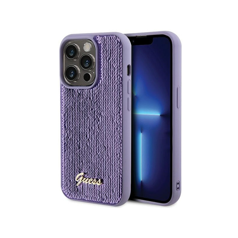 Kryt Guess Sequin Script Metal pro iPhone 15 Pro - fialová