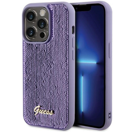 Kryt Guess Sequin Script Metal iPhone 15 Pro - fialová
