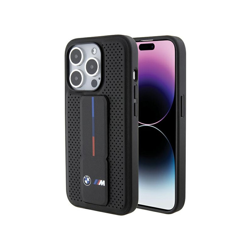 BMW Grip Stand Smooth & Perforated kryt pro iPhone 15 Pro – černý