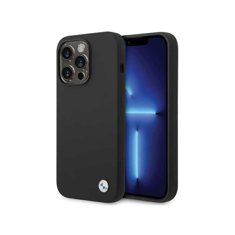 BMW silikonové pouzdro Metal Logo pro iPhone 15 Pro – černé