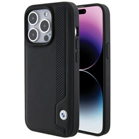 BMW kožené pouzdro Leather Blue Dots pro iPhone 15 Pro Max – černé