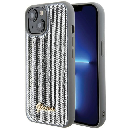 Kryt Guess SEQUIN SCRIPT Metal iPhone 15 – stříbrná
