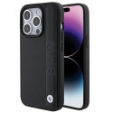 BMW kožené pouzdro Leather Textured & Stripe pro iPhone 15 Pro Max – černé