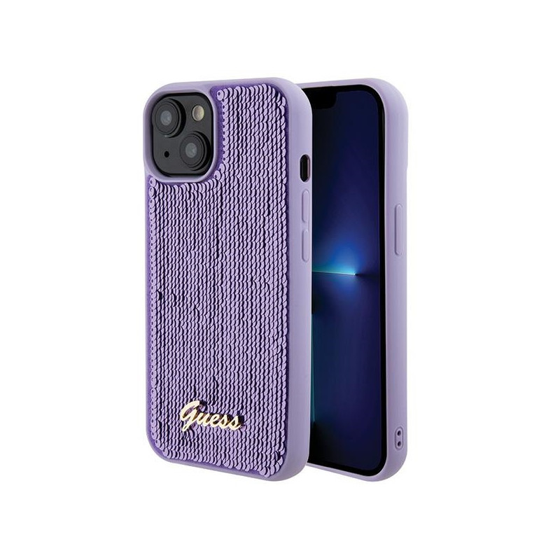 Kryt Guess Sequin Script Metal pro iPhone 15 - fialová