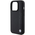 BMW kožené pouzdro Leather Textured & Stripe pro iPhone 15 Pro Max – černé