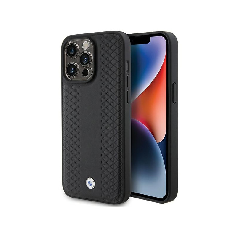 BMW kožené pouzdro Leather Diamond Pattern pro iPhone 15 Pro Max – černé