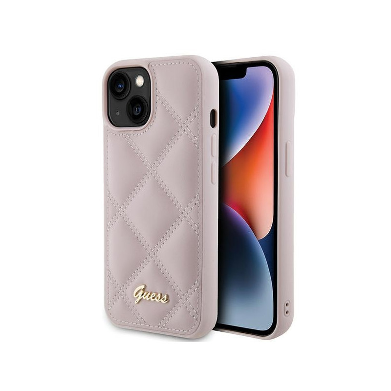 Kryt Guess Quilted Metal Logo pro iPhone 15 - růžový