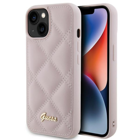 Kryt Guess Quilted Metal Logo pro iPhone 15 - růžový