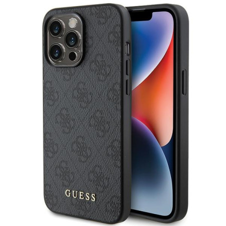 Kryt Guess 4G METAL GOLD Logo iPhone 15 Pro Max šedý