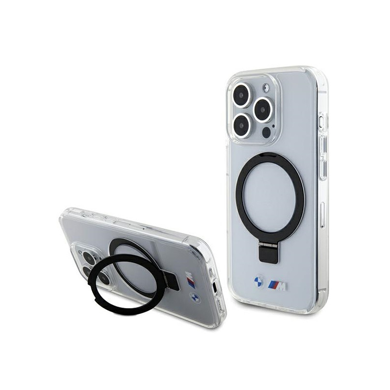 BMW pouzdro Ring Stand M Collection MagSafe pro iPhone 15 Pro – průhledné