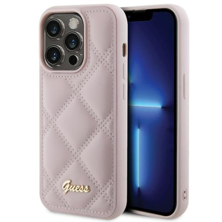 Kryt Guess Quilted Metal Logo iPhone 15 Pro Max - růžová