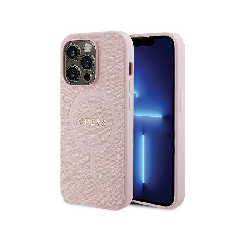 Pouzdro Guess GUHMP14XPSAHMCP pro iPhone 14 Pro Max - růžová saffiano MagSafe