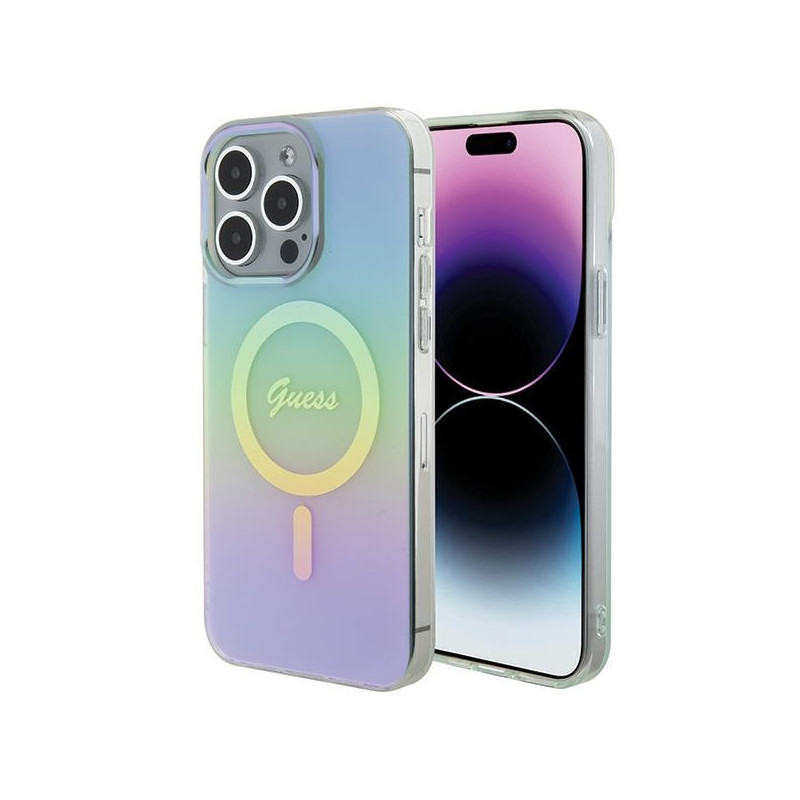 Kryt GUESS IML IRIDESCENT MagSafe pro iPhone 15 Pro - tyrkysová