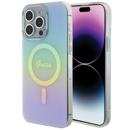 Kryt GUESS IML IRIDESCENT MagSafe pro iPhone 15 Pro - tyrkysová