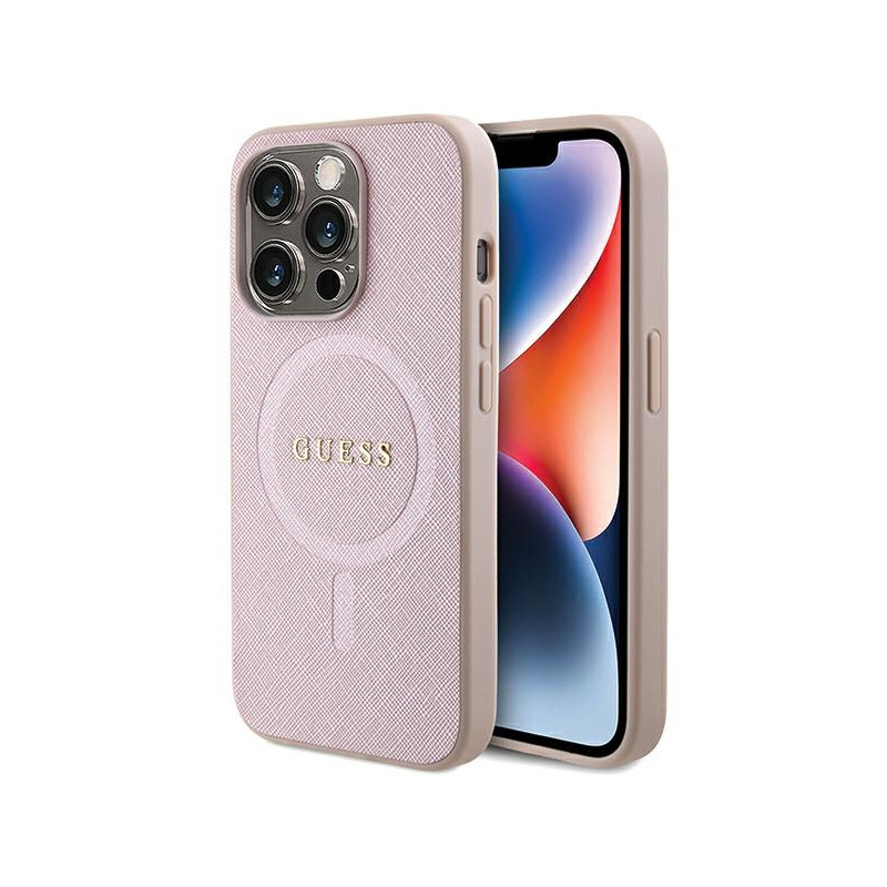 Kryt GUESS SAFFIANO pro iPhone 15 Pro - růžová