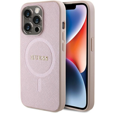 Kryt GUESS SAFFIANO pro iPhone 15 Pro - růžová