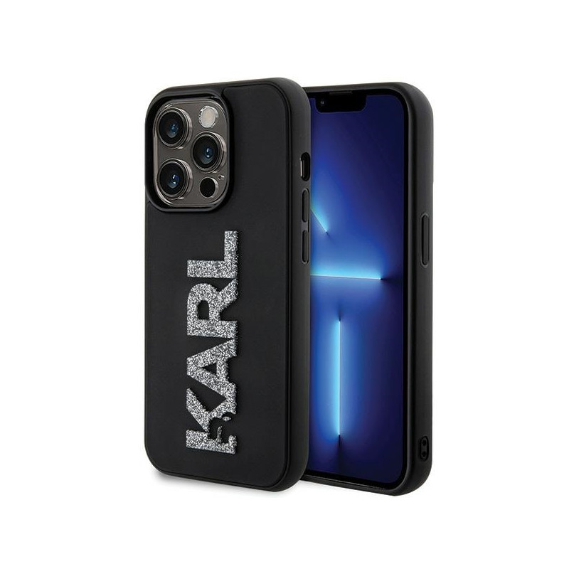 Kryt Karl Lagerfeld 3D RUBBER GLITTER LOGO pro iPhone 15 Pro - černý