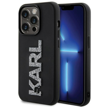 Kryt Karl Lagerfeld 3D Rubber Glitter Logo pro iPhone 15 Pro – čern