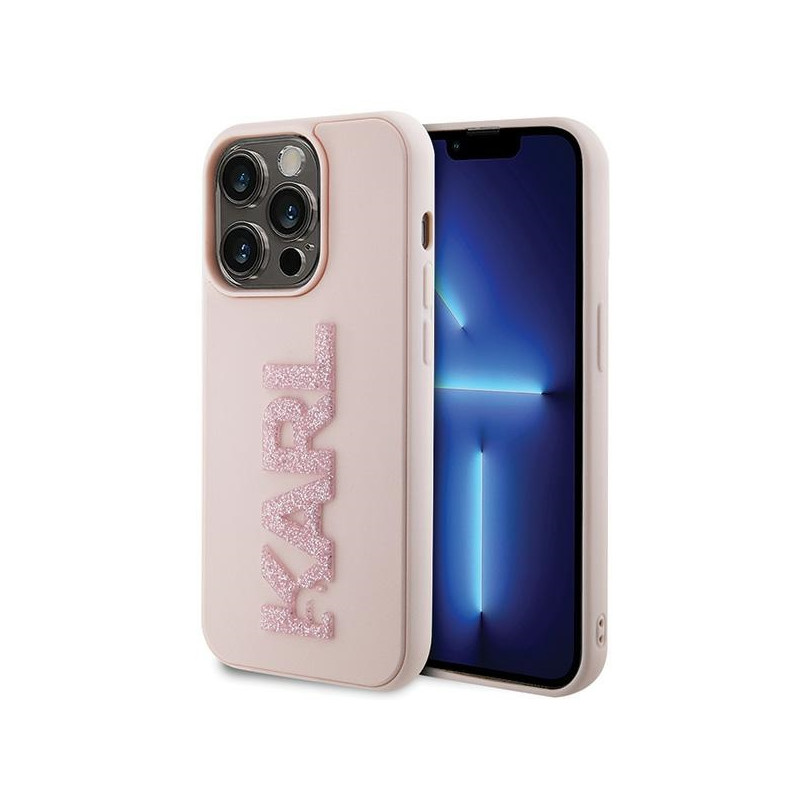 Kryt Karl Lagerfeld 3D RUBBER GLITTER LOGO pro iPhone 15 Pro - růžový