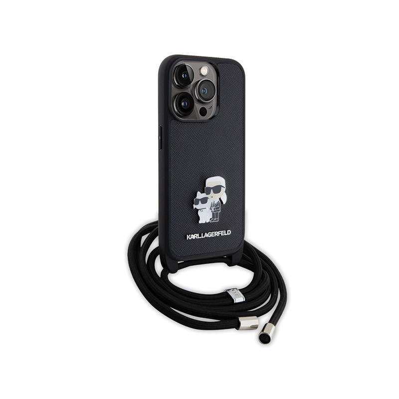Pouzdro Karl Lagerfeld CROSSBODY Saffiano Metal Pin pro iPhone 15 Pro - černé