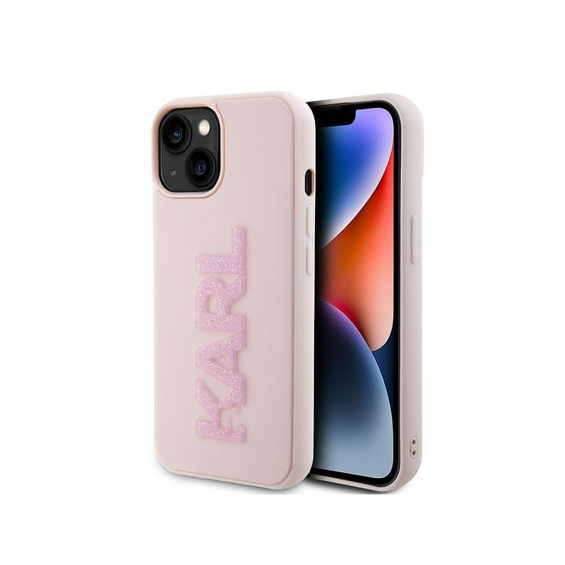 Kryt Karl Lagerfeld 3D RUBBER GLITTER Logo pro iPhone 15 Plus - růžová