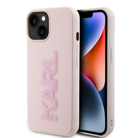 Kryt Karl Lagerfeld 3D Rubber Glitter Logo iPhone 15 Plus růžový