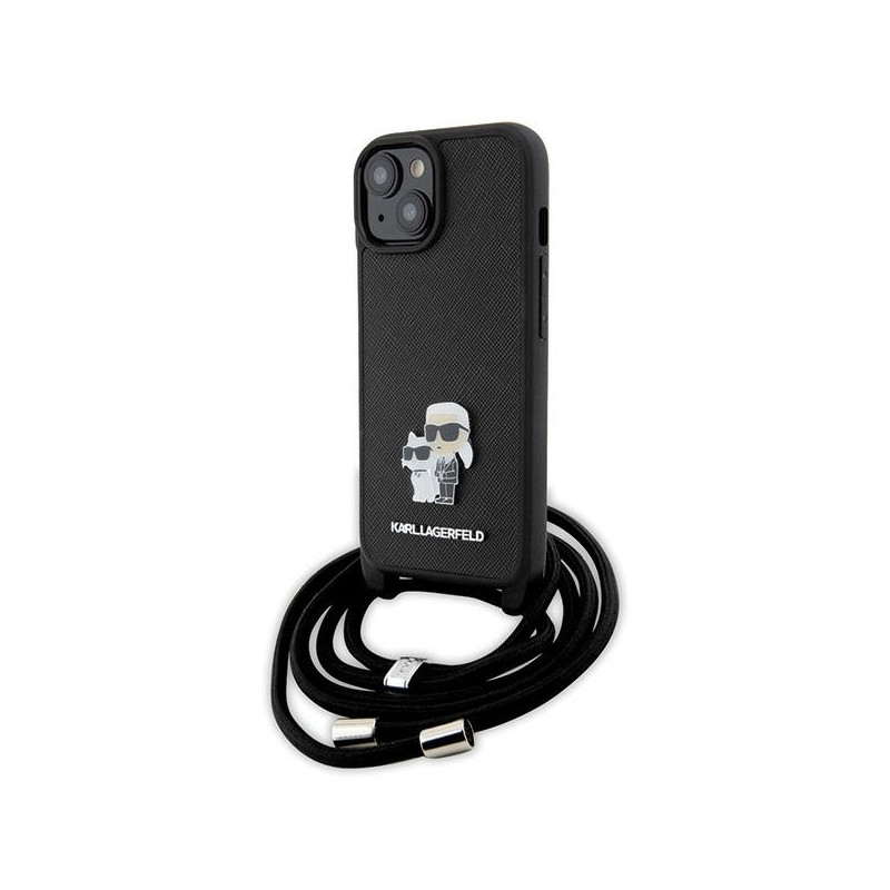 Kryt Karl Lagerfeld KŮL Crossbody Saffiano Metal Pin pro iPhone 15 Plus - černý