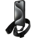 BMW kožené pouzdro M Edition Carbon Stripe & Strap pro iPhone 15 Pro – černé
