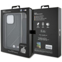 BMW kožené pouzdro M Edition Carbon Stripe & Strap pro iPhone 15 Pro – černé
