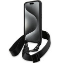 BMW pouzdro M Edition Carbon Tricolor Lines & Strap pro iPhone 15 Pro – černé
