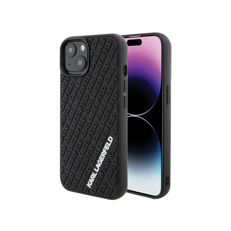Kryt Karl Lagerfeld 3D Rubber Multi Logo pro iPhone 15 - černý
