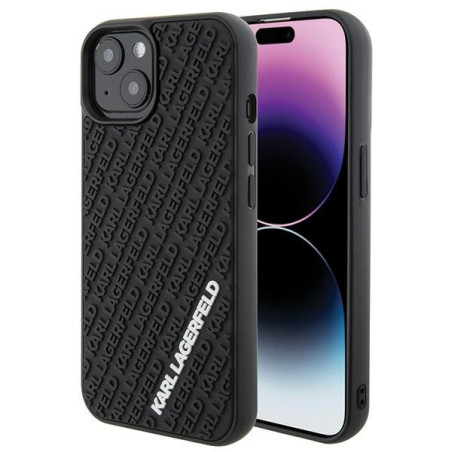 Kryt Karl Lagerfeld 3D Rubber Logo pro iPhone 15 – černý