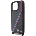 BMW pouzdro M Edition Carbon Tricolor Lines & Strap pro iPhone 15 Pro – černé