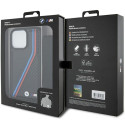 BMW pouzdro M Edition Carbon Tricolor Lines & Strap pro iPhone 15 Pro – černé