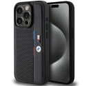 BMW pouzdro Perforated Tricolor Line pro iPhone 15 Pro – černé