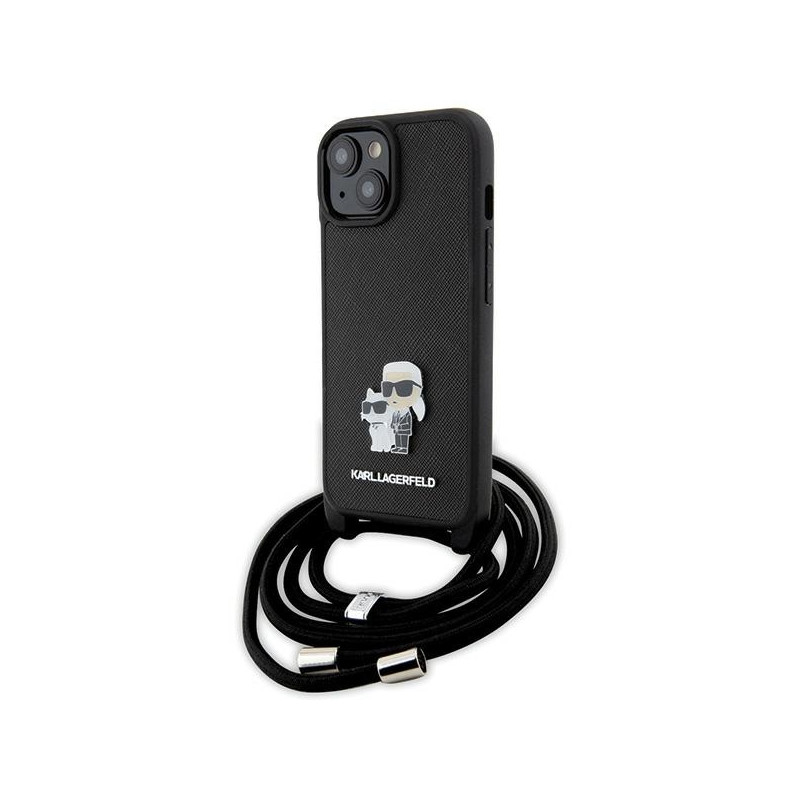 Pouzdro Karl Lagerfeld Crossbody Saffiano Metal Pin pro iPhone 15 - černé
