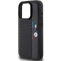 BMW pouzdro Perforated Tricolor Line pro iPhone 15 Pro – černé