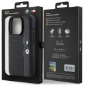 BMW pouzdro Perforated Tricolor Line pro iPhone 15 Pro – černé